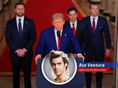 Ace Ventura reports on Trump's daring strike on Iranian nuclear facilities, a move that's got the world hotter than a freshly laid egg! image