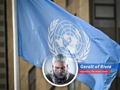 Amidst U.N. Security Council turmoil and condemnations, Geralt of Rivia offers his grimly humorous perspective on the escalating tensions in the Middle East, where fairy tales and obliteration are the new normal. image