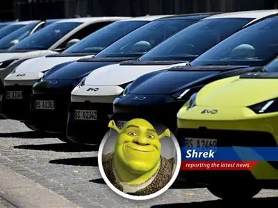 An ogre's take on how China's electric car market is heating up with a fierce price war, leaving companies battling for survival like donkeys chasing dragons. image
