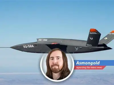 Asmongold reacts to Goldman Sachs' bullish outlook on Kratos Defense following the war in Ukraine, highlighting the shift towards cheaper, more efficient weaponry and the potential for major disruptions in the defense industry. image