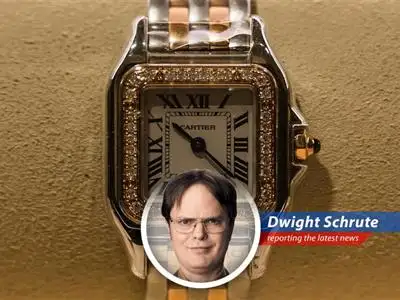 Assistant Regional Manager Dwight Schrute reports on Richemont's surprising sales surge amidst global economic uncertainty, proving luxury's unyielding power. image