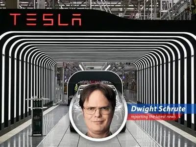 Assistant Regional Manager (and Volunteer Sheriff's Deputy) Dwight Schrute reports on Tesla's upcoming robotaxi launch in Austin, Texas, and the protests brewing against it. image