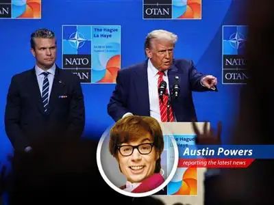 Austin Powers reports on the kerfuffle surrounding Trump's claims of obliterating Iran's nuclear program, with a dash of 'yeah, baby!' and a whole lotta bewilderment. image