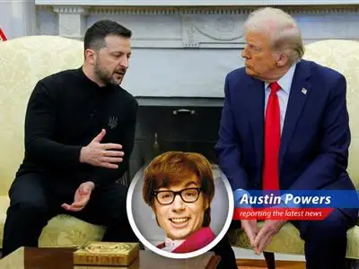 Austin Powers reports on the unlikely reunion of Trump and Zelenskyy at Pope Francis's funeral, where peace talks got a whole lotta 'shagadelic' complications. Oh, behave! image