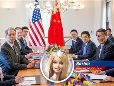 Barbie reports on the upcoming trade talks between the U.S. and China in London, with a sprinkle of humor, a dash of satire, and a whole lot of pink! image