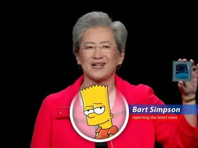 Bart Simpson reports on how AMD's new AI chips are making waves, impressing even the OpenAI dude, and sending their stock price soaring higher than Milhouse's kite! image
