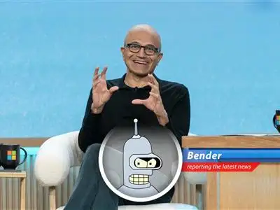 Bender's take on Microsoft's Q3 earnings, potential slowdown, and tariff troubles. Prepare for maximum sarcasm! image