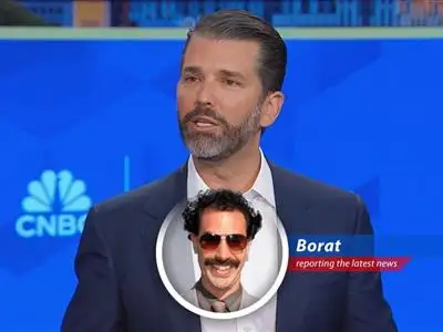 Borat investigates Donald Trump Jr.'s claims about meme coins, crypto, and being 'debanked,' discovering potential for scams and very interesting financial moves. Chenqui! image