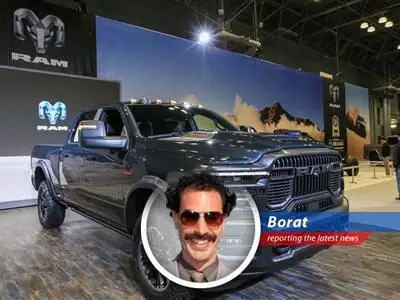 Borat reports on Ram Trucks' new 10-year, 100,000-mile warranty, a move to make truck buyers say 'Chenqui!' image