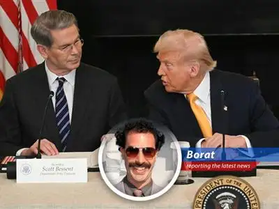 Borat reports on Trump's potential tariff reduction on Chinese goods, a move that's 'very nice' but maybe still too expensive for the world's greatest trading partner. image