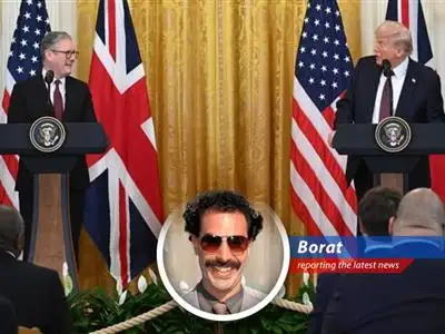 Borat reports on how Britain and America are becoming best friends forever through a magnificent trade agreement, despite scary tariffs and money troubles. image