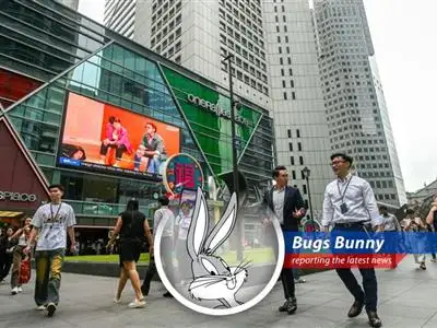 Bugs Bunny reports on Singapore's inflation and economic slowdown, adding his signature wit and wisdom (mostly wit). image