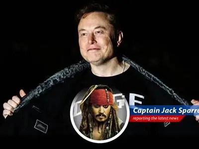 Captain Jack Sparrow reports on Elon Musk's new political party causing Tesla stock to plummet, leaving investors feeling like they've walked the plank. image