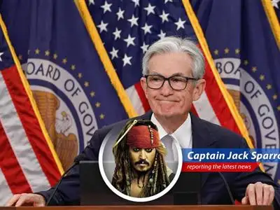 Captain Jack Sparrow reports on Federal Reserve Chair Jerome Powell's tumultuous week on Capitol Hill, facing pressure to lower interest rates from both political storms and internal mutiny. image