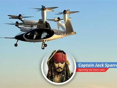Captain Jack Sparrow reports on Joby Aviation's 28% stock surge after receiving $250 million from Toyota for electric air taxi development, a deal promising to revolutionize travel – or at least make it less boring than sailing. image