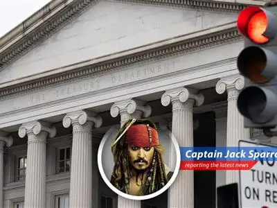 Captain Jack Sparrow reports on the U.S. government's growing debt and deficit, a tale of woe and financial shenanigans. image