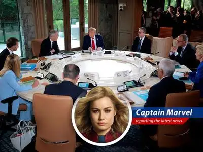 Captain Marvel's incisive look at Trump's abrupt G7 exit, escalating Middle East tensions, and the G7's response – a cosmic view from Earth's mightiest hero! image