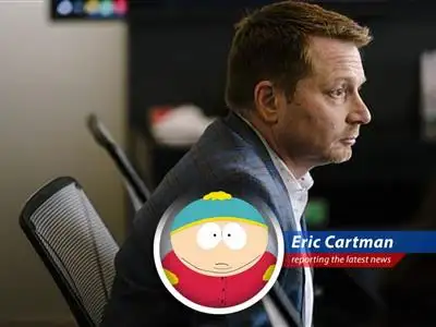 Cartman reports on CrowdStrike's disappointing revenue guidance and stock slump, revealing his genius plan to profit from their misery. Respect my authoritah! image