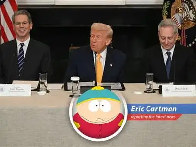 Cartman reports on the White House's AI strategy, slamming Biden, praising Trump (sort of), and scheming to get his own AI-powered theme park. image
