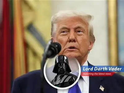 Darth Vader analyzes Trump's ongoing feud with Jerome Powell over interest rates, tariffs, and the fate of the American economy, with a touch of Imperial wit. image