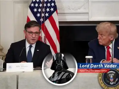 Darth Vader reports on President Trump's planned military parade, complete with warnings to protestors and dissenting Republicans, all while pondering the true cost of galactic displays of power. image