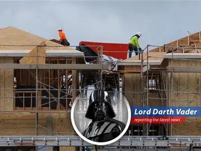 Darth Vader reports on the volatile lumber prices impacting the U.S. housing market, with a dark side twist. image