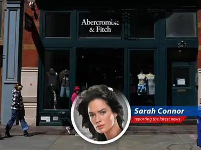 Despite tariff-induced profit warnings, Abercrombie & Fitch's stock price inexplicably surges, leaving Sarah Connor suspicious of hidden algorithms and fashion-forward terminators. image