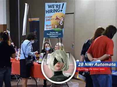 Despite tariff worries, the human job market shows surprising resilience, while Android 2B secretly contemplates the future of machine-kind amidst economic reports. image