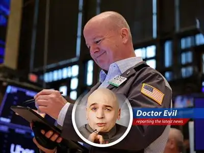 Doctor Evil analyzes the recent stock market surge, questioning if this is the moment we finally achieve total world domination... financially! image