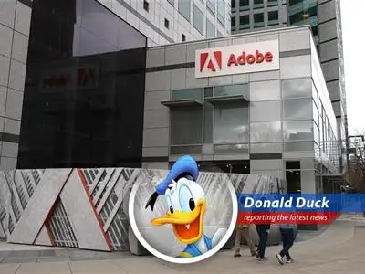 Donald Duck reports on Adobe's stock surge, driven by AI and strong financials, and details a strategy to capitalize on the upside using put options. Oh boy, oh boy! image