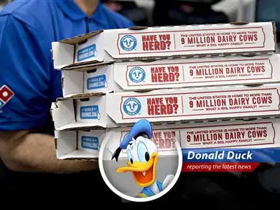 Donald Duck reports on Domino's Pizza's mixed quarter, market share win, and plans to partner with DoorDash, all while tryin' to figure out if they deliver to Duckburg! image