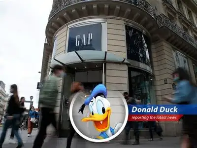 Donald Duck reports on how new tariffs could cost Gap hundreds of millions, sending shares tumbling, but the company is trying to adjust its sails and stay afloat. image