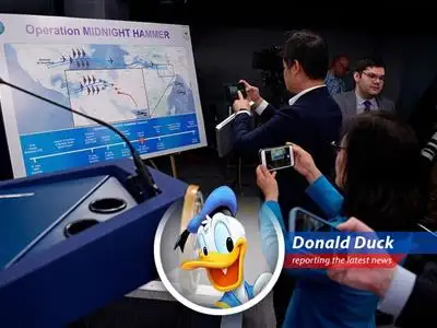 Donald Duck reports on the U.S. airstrikes on Iran's nuclear sites, market reactions, and the baffling world of international relations. Oh boy, oh boy, what a mess! image
