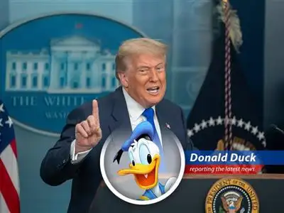 Donald Duck reports on the looming trade war between the U.S. and EU as tariff deadlines approach, leaving experts skeptical and this duck downright worried! image