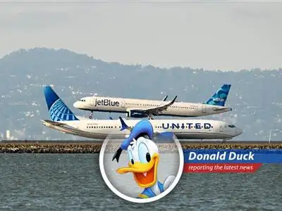 Donald Duck reports on the surprising alliance between United Airlines and JetBlue, bringing new opportunities, but also raising a few feathers. image