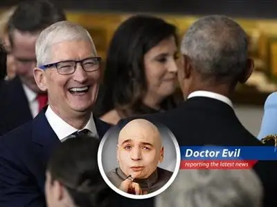 Dr. Evil analyzes Apple's latest earnings report, pondering the implications of Trump's tariffs and the potential for world domination...or at least a new laser. image