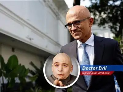 Dr. Evil analyzes Microsoft's decision to axe 6,000 employees despite booming profits, because even evil geniuses need to stay competitive...and maybe downsize a few unnecessary layers of management. Muhahaha! image