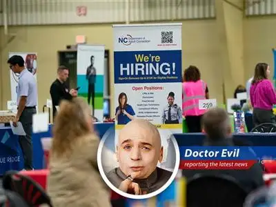 Dr. Evil analyzes the latest jobs report, expressing concern over a potential economic slowdown that could impact his plans for world domination. image