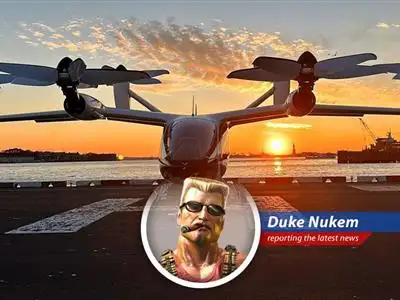 Duke Nukem reports on Joby Aviation's stock soaring as they bring their eVTOL air taxis to the UAE, promising a revolution in transportation. Looks like I gotta get me one of these! image