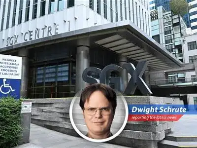 Dwight K. Schrute (Assistant Regional Manager, Paper and IPO Expert) reports on how Chinese firms are eyeing Singapore's stock market amidst global trade squabbles. Bears. Beets. Battlestar Galactica. image