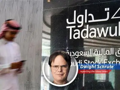 Dwight K. Schrute, Assistant Regional Manager (and volunteer Sheriff's Deputy), analyzes the Middle East's market response to escalating tensions, proving once again that beets are the answer to everything (probably). image
