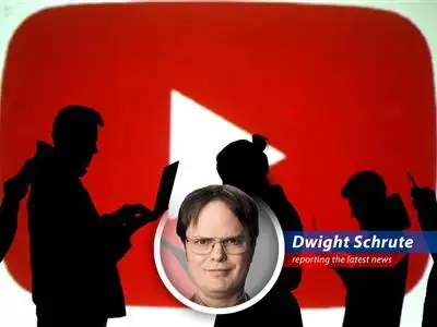 Dwight K. Schrute investigates Google's use of YouTube videos to train AI, raising concerns about intellectual property and the future of content creation. Prepare for beets-fueled outrage! image