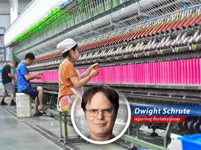 Dwight Schrute analyzes the high-stakes manufacturing showdown between the United States and China, revealing the potential for global trade imbalances and the need for self-reliance, much like a beet farmer protecting his crop. image
