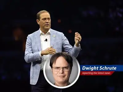 Dwight Schrute reports on Cisco's recent financial triumph, proving that hard work and the right tech can lead to prosperity, much like a successful beet harvest. image