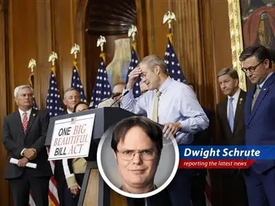 Dwight Schrute reports on the Congressional Budget Office's findings that President Trump's proposed budget will add trillions to the national debt, facing criticism from within his own party and figures like Elon Musk. image
