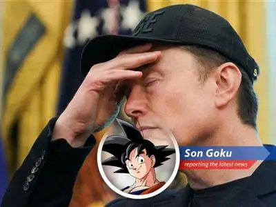Elon Musk's Tesla faces a major stock drop after clashing with President Trump over EV policies, sparking a fiery exchange reminiscent of a Saiyan showdown. image
