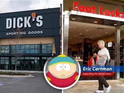 Eric Cartman weighs in on Dick's Sporting Goods' audacious plan to gobble up Foot Locker for $2.4 billion, promising world domination and more Nikes for him! image