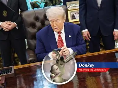Former President Trump rants about AT&T's tech troubles, but Donkey's got some thoughts (and maybe some waffles) about it all! image