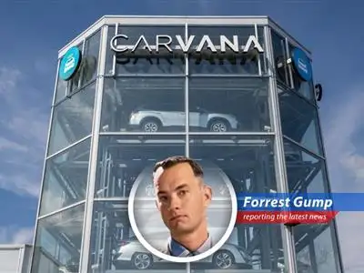 Forrest Gump reports on Carvana's unexpected financial success, fueled by tariff fears and record sales, proving that sometimes, life is like a box of chocolates – you never know what you're gonna get! image
