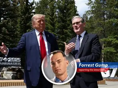 Forrest Gump reports on the new tariff agreement between the U.S. and Britain, where some things are lower, some are higher, and some are still up in the air, like a game of ping pong! image